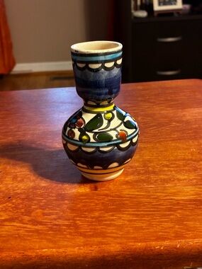 Vintage Armenian Jerusalem Hand-Painted Middle Eastern Style Vase in Multicolor